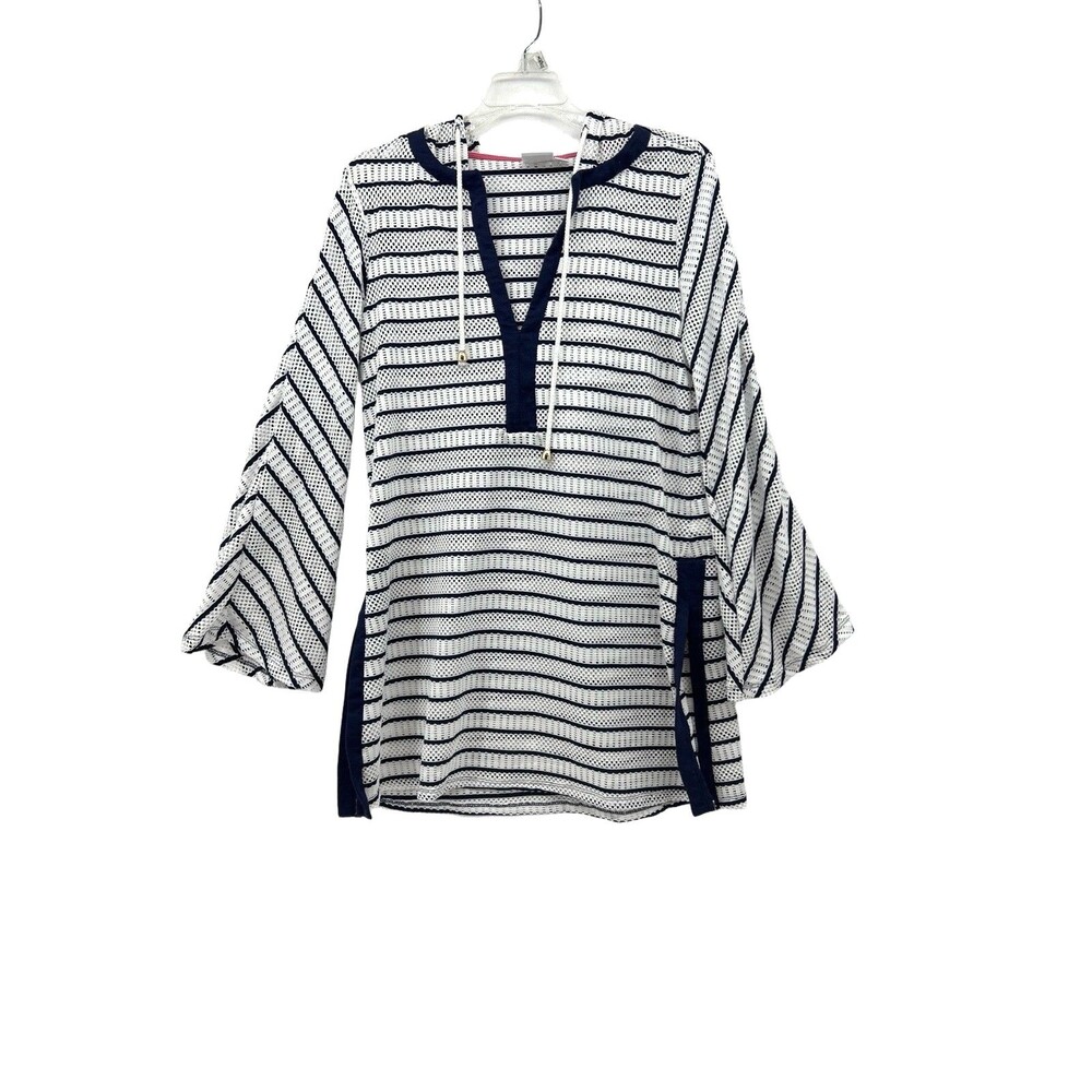 Beach Break Mesh striped Swimsuit Coverup Size Small navy & white